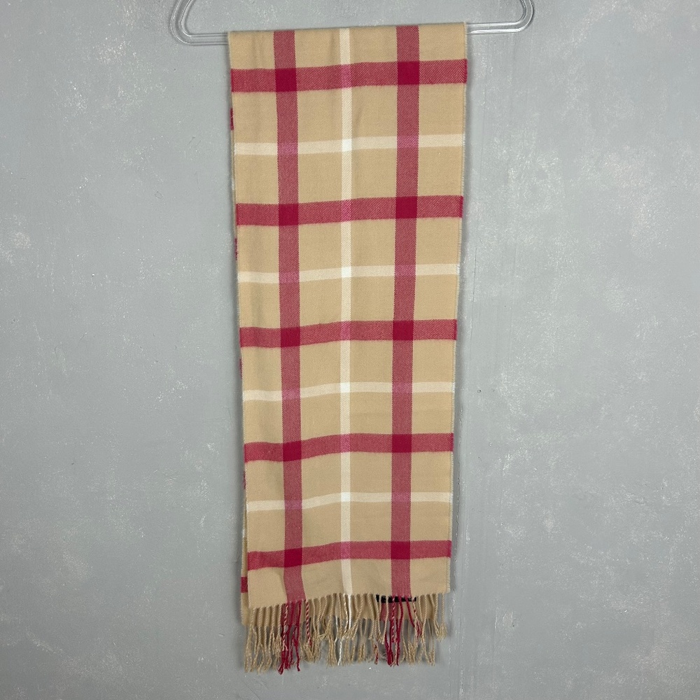 Women handmade rectangle scarf 100% cashmere beige pink plaid 32 x 12
